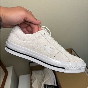 Converse White Sneakers suede 8.5 fun and funky